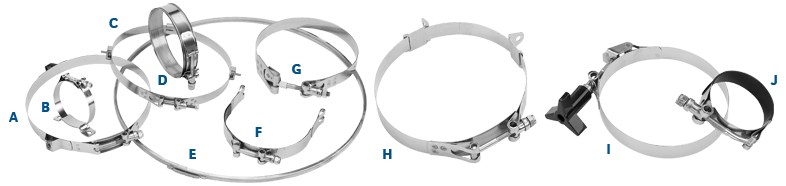 Clampco Customized T-Bolt Band Clamps A-J